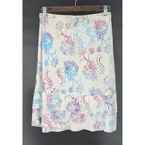 Santiki Women's Skirt Floral Blue Pink Elastic Waist Casual